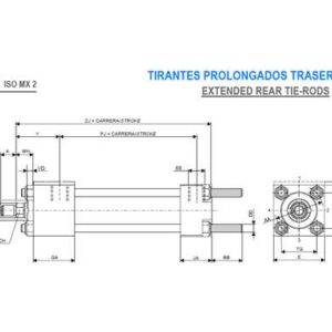 CILINDRO HIDRAULICO ISO 6020 2 TIRANTES PROLONGADOS TRASEROS S